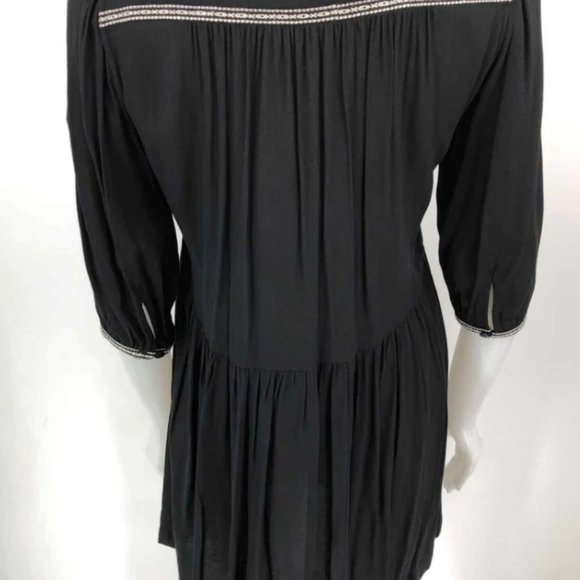 ba&sh Alma Embroidered 3/4 Sleeve Mini Swing Dress in Black and White - Picture 9 of 9